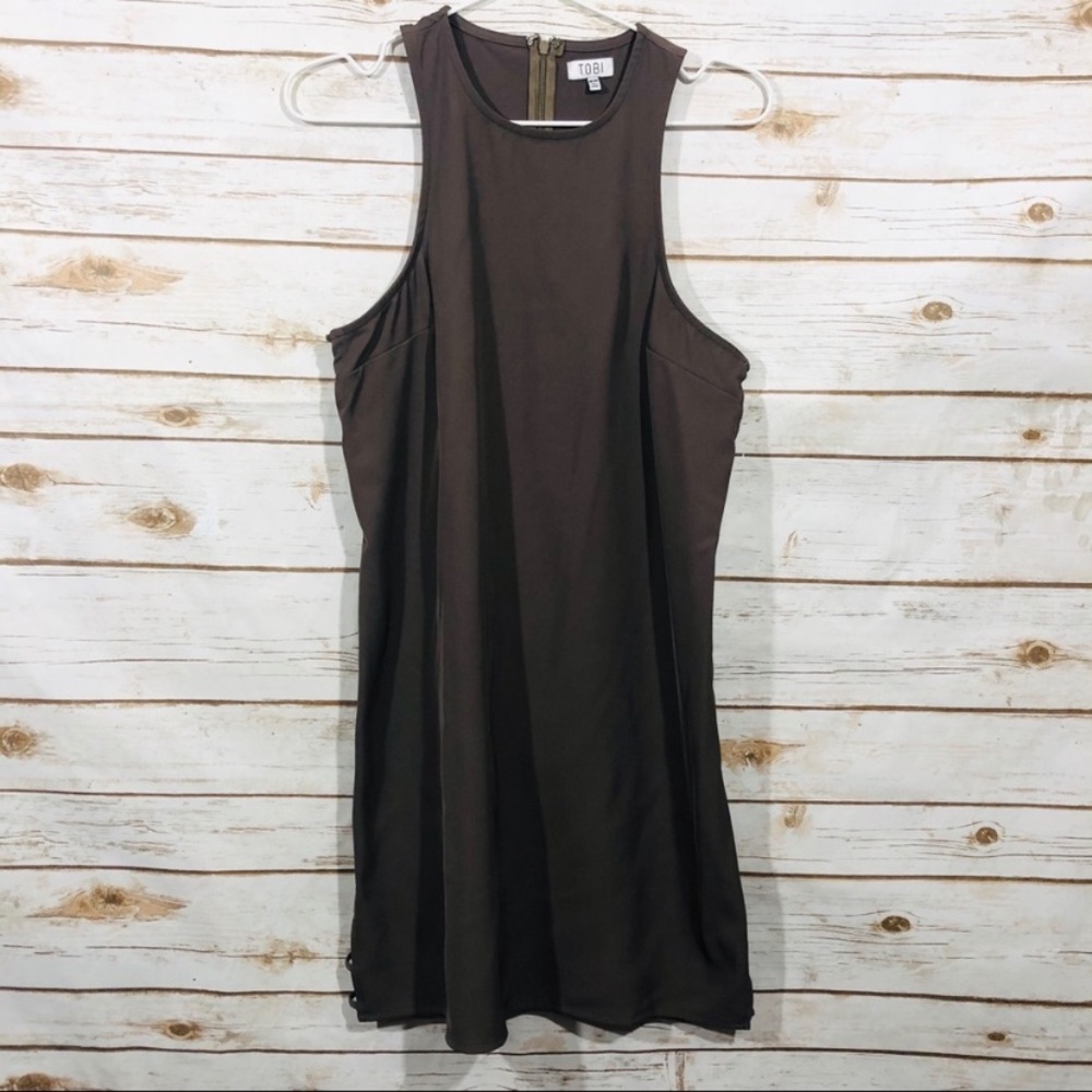 Tobi Women’s Brown Taupe Sleeveless Dress with Zipper Detail Size M